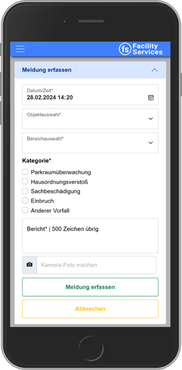 Screenshop Smartphone-App mit Fotomeldungsformular
